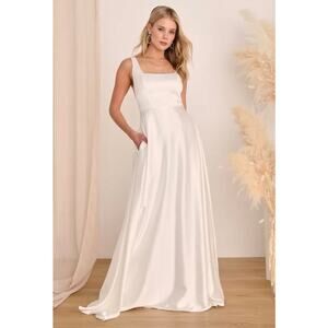 NWOT Lulus Endless Radiance Ivory Satin Sleeveless Maxi Dress. Sales for $148
